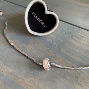 Pandora- retired light pink glass flower charm